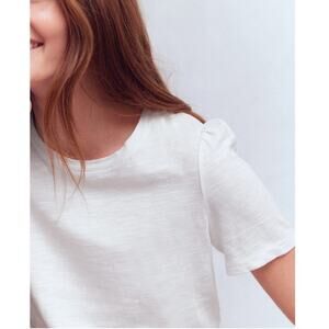 Boden Sophie Puff Sleeve 100% Cotton T-Shirt Top White Size Small